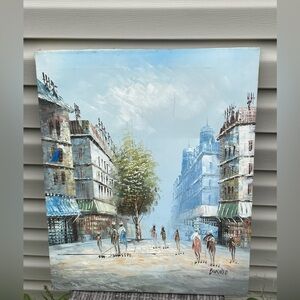 Original Vintage Parisian Cityscape Oil Canvas Fine Art Signed Caroline Burnett